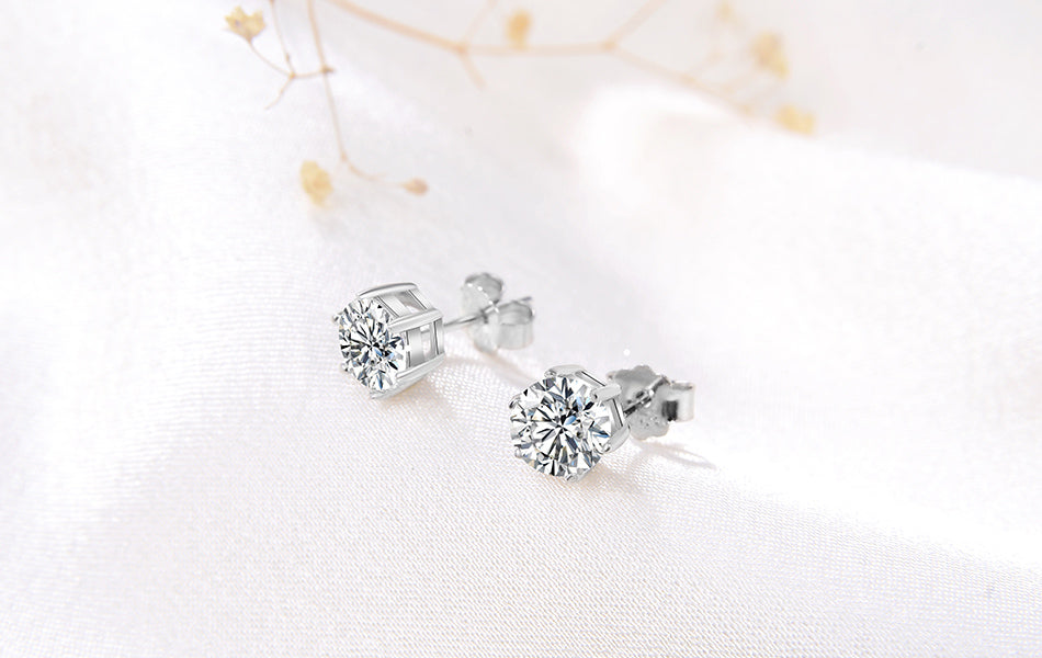 925 Sterling Silver Round Zircon Diamond Ear Stud Earrings
