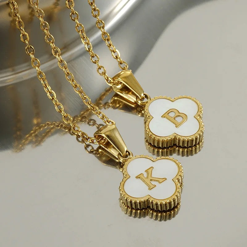 Personalised Gold A-Z Initial Four Leaf Clover Letter Necklace