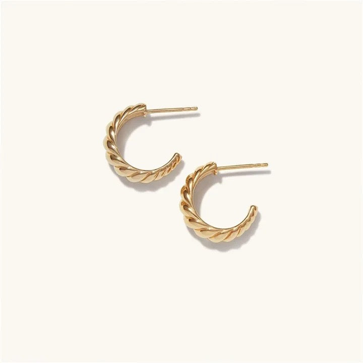 Gold Croissant Twisted Huggie Hoop Earrings