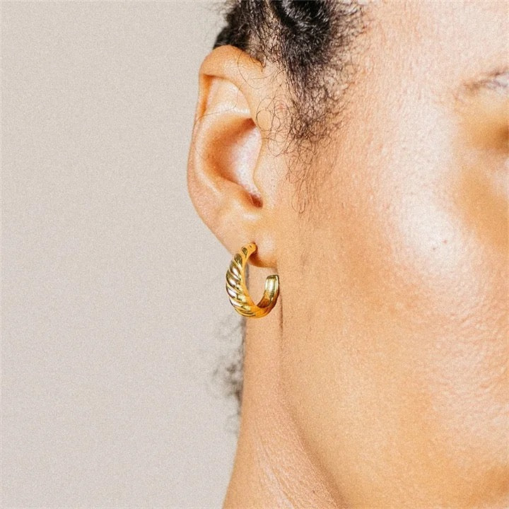 Gold Croissant Twisted Huggie Hoop Earrings
