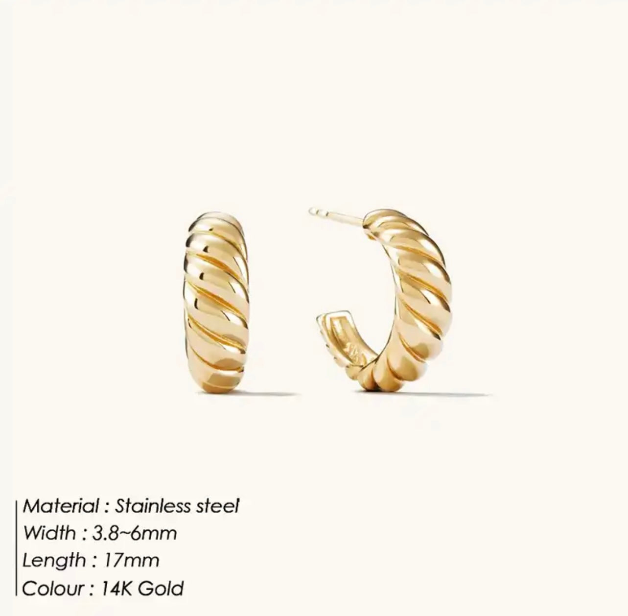 Gold Croissant Twisted Huggie Hoop Earrings