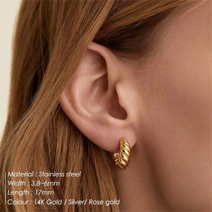 Gold Croissant Twisted Huggie Hoop Earrings