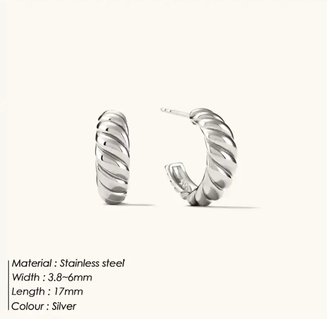 Silver Croissant Twisted Hoop Earrings