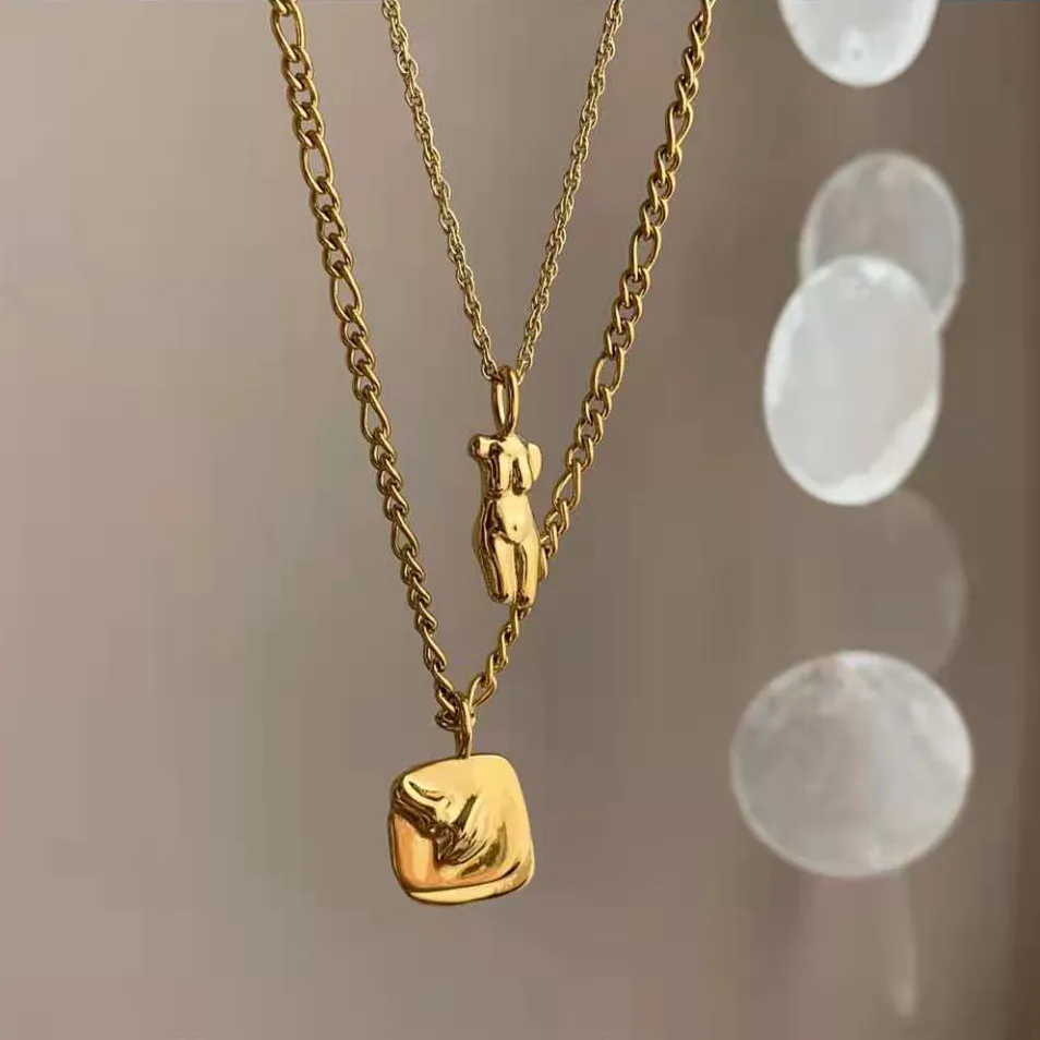 Gold Abstract Body Pendant 18k Gold Plated Chain Necklace