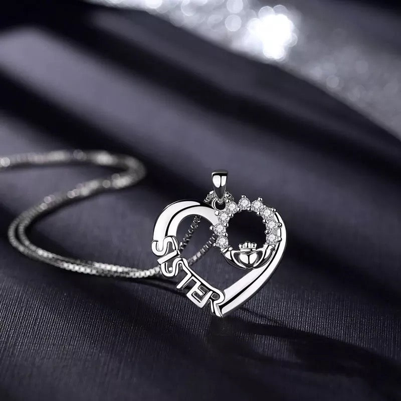 To My Soul Sister Womens Necklace Friendship BFF Crystal Heart Crown Letter Pendant Necklace