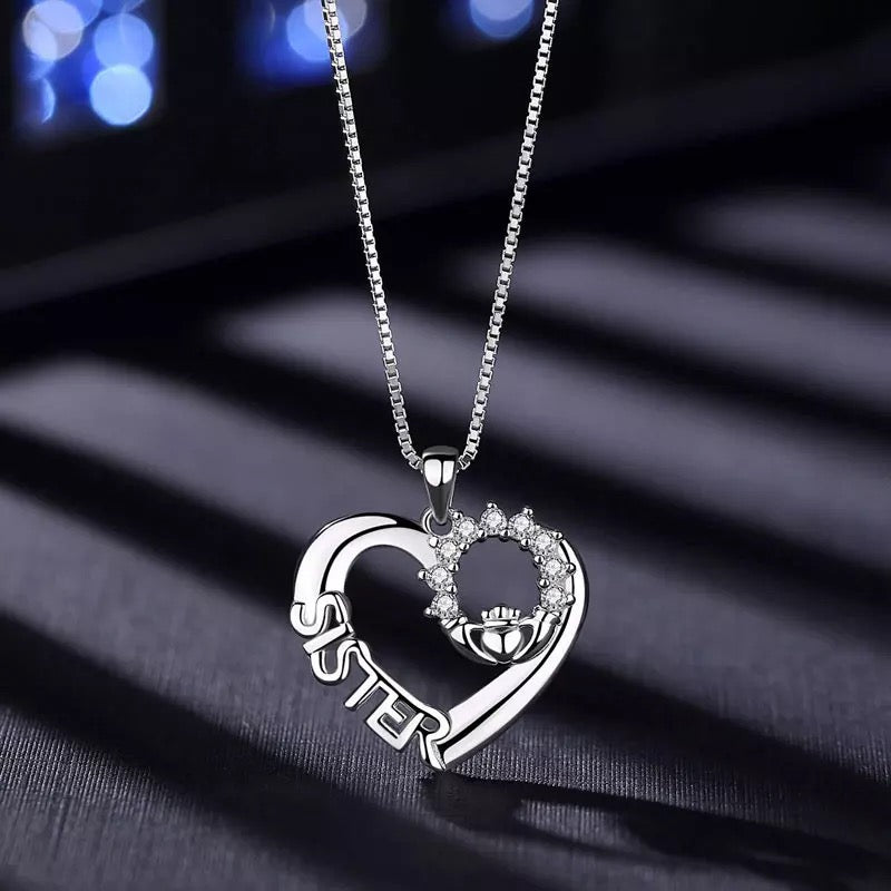 To My Soul Sister Womens Necklace Friendship BFF Crystal Heart Crown Letter Pendant Necklace