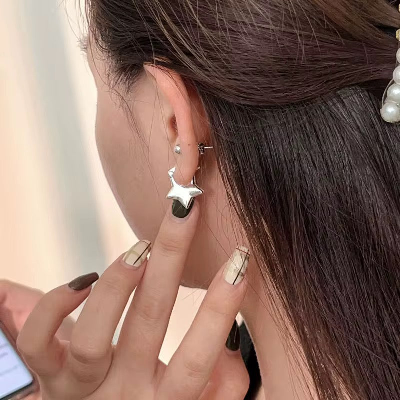 925 Sterling Silver Star Shape Chunky
Luxury Clip Earrings for Women