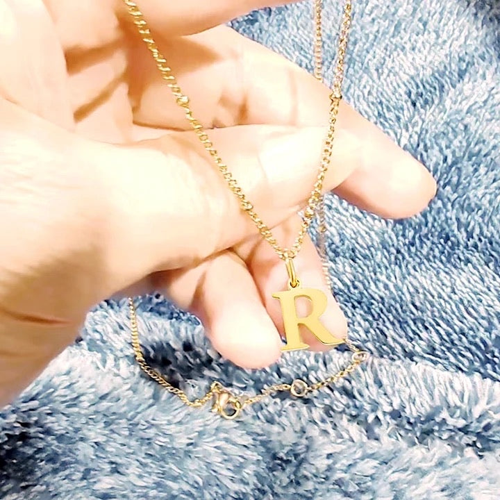 Gold Beaded Personalised Initial Letter Jewellery Necklace