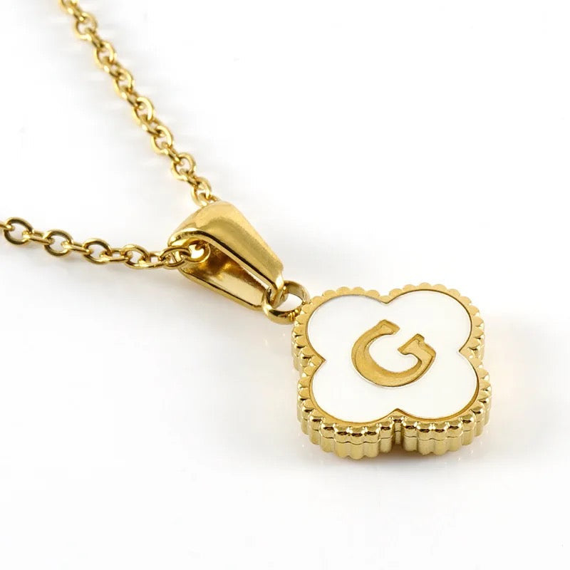 Personalised Gold A-Z Initial Four Leaf Clover Letter Necklace