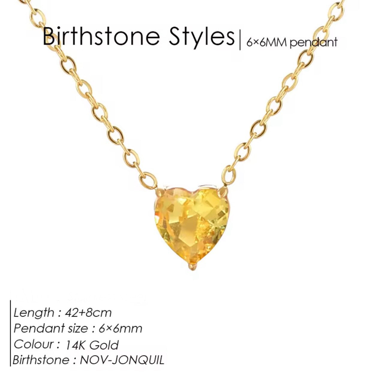 Gold Birthstone Zircon Love Heart Necklace