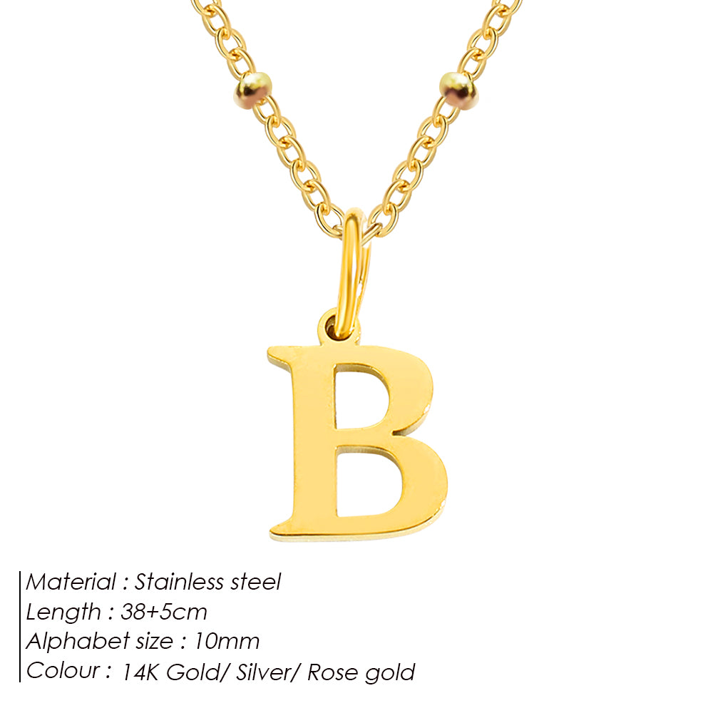 Gold Beaded Personalised Initial Letter Jewellery Necklace