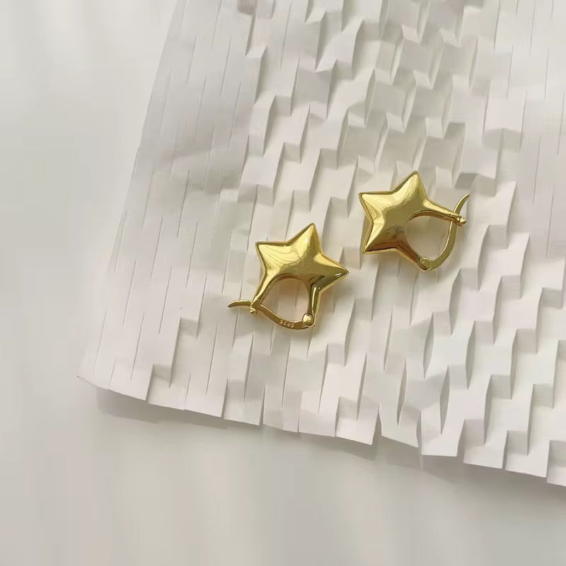 925 Sterling Silver Star Shape Chunky
Luxury Clip Earrings for Women