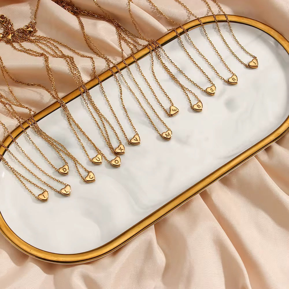 Gold Personalised Love Heart Initial Letter Jewellery Necklace