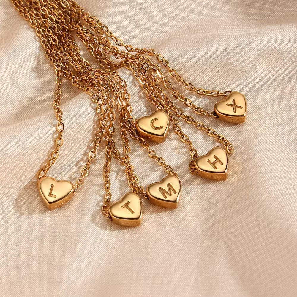 Gold Personalised Love Heart Initial Letter Jewellery Necklace