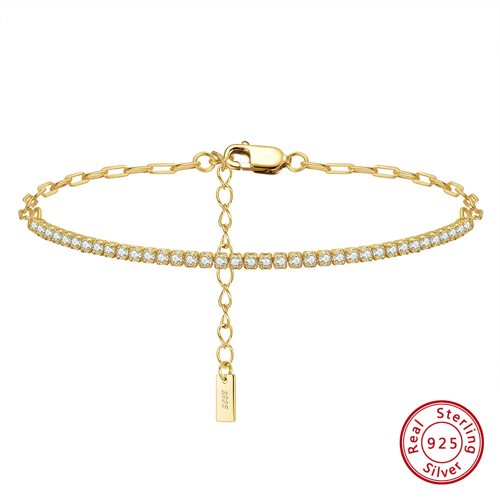 925 Sterling Silver Pavé Tennis Paperclip Chain Bracelet