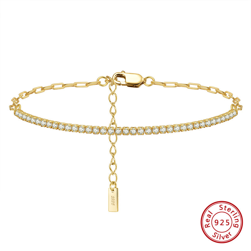 925 Sterling Silver Pavé Tennis Paperclip Chain Bracelet