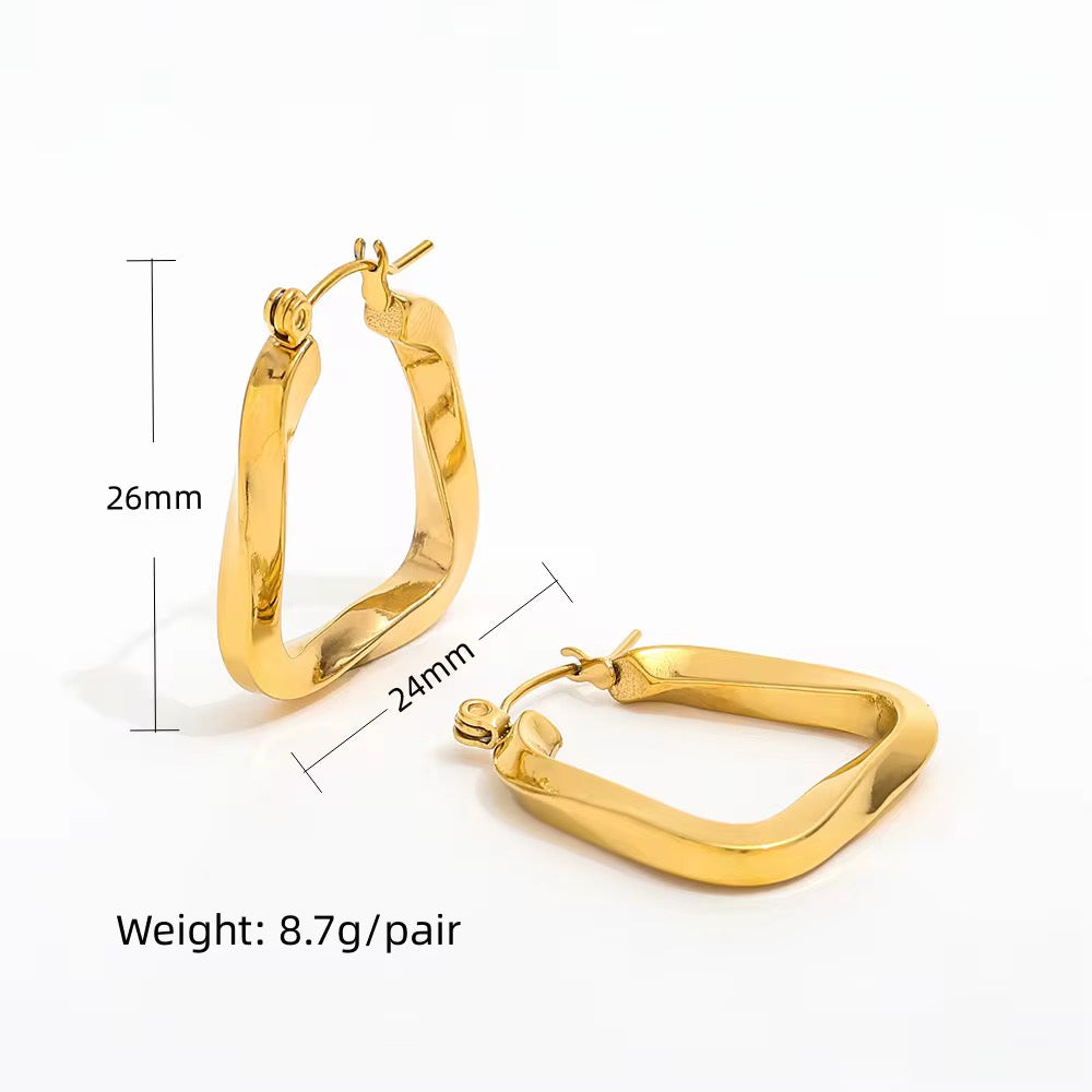 Bold Twisted Square Gold Hoop Modern Statement Jewellery Earrings