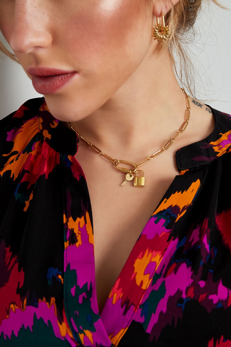 Lock and Key Chain Link Necklace