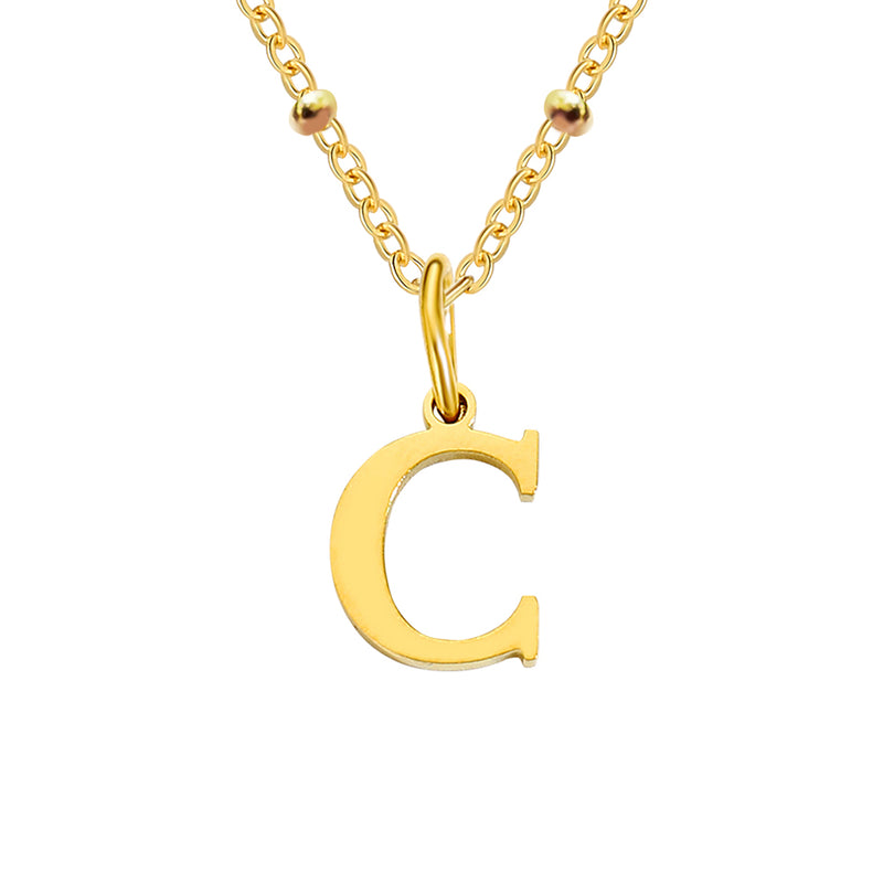 Gold Beaded Personalised Initial Letter Jewellery Necklace