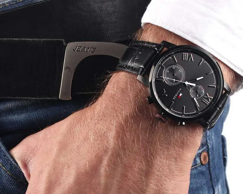 Tommy Hilfiger Alden Men's Black Leather Watch 1791310
