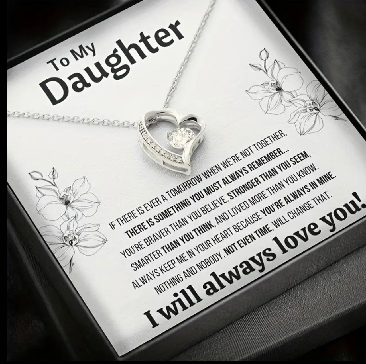 To My Daughter Silver Crystal Heart Pendant Necklace