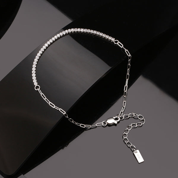 925 Sterling Silver Pavé Tennis Paperclip Chain Bracelet
