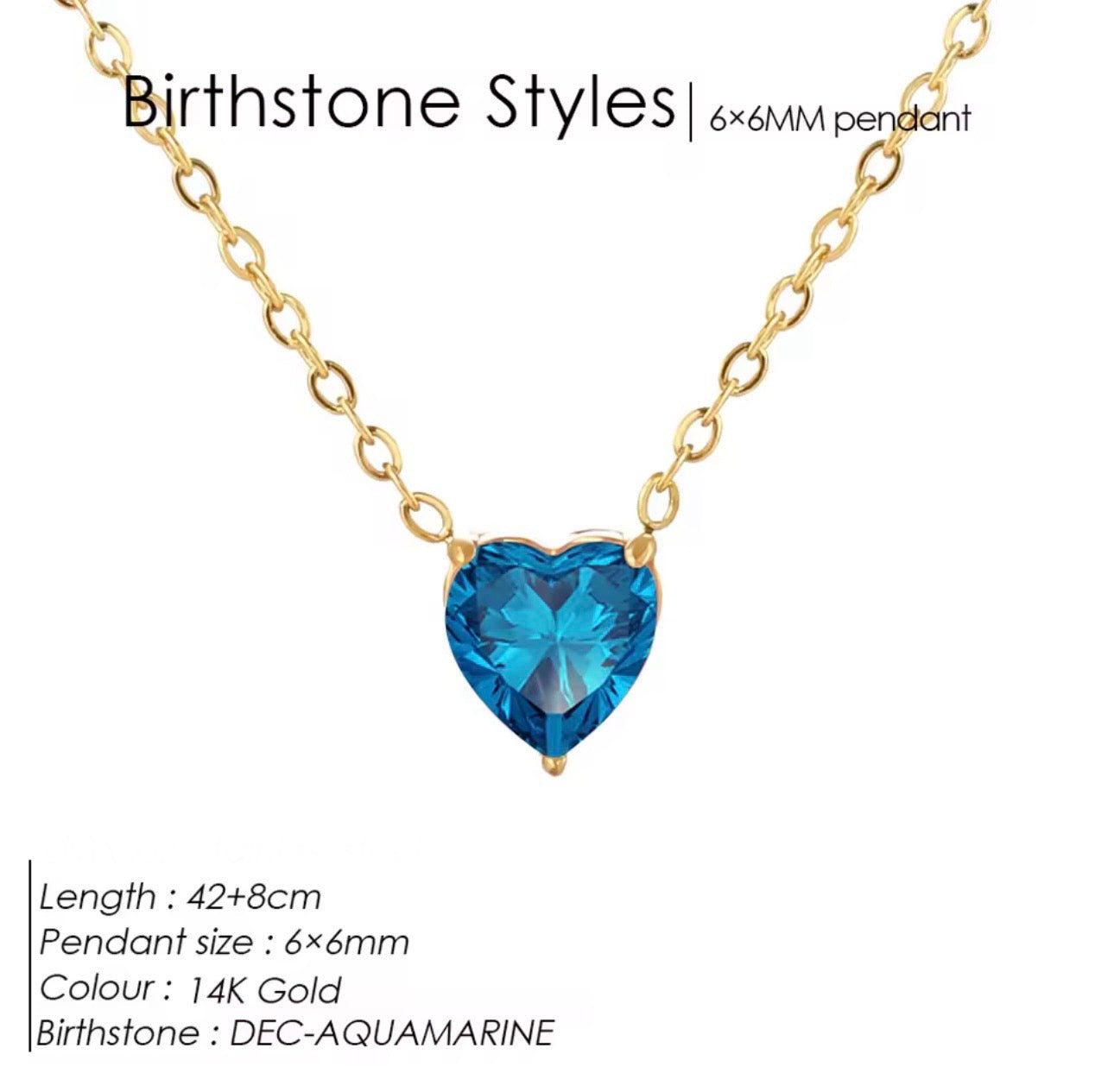 Gold Birthstone Zircon Love Heart Necklace