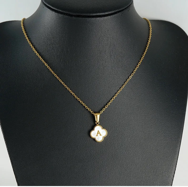Personalised Gold A-Z Initial Four Leaf Clover Letter Necklace
