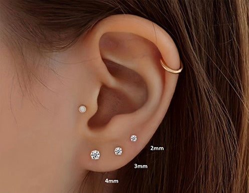 3 Pieces / Set 925 Sterling Silver Ear Stud Zircon Diamond Earrings