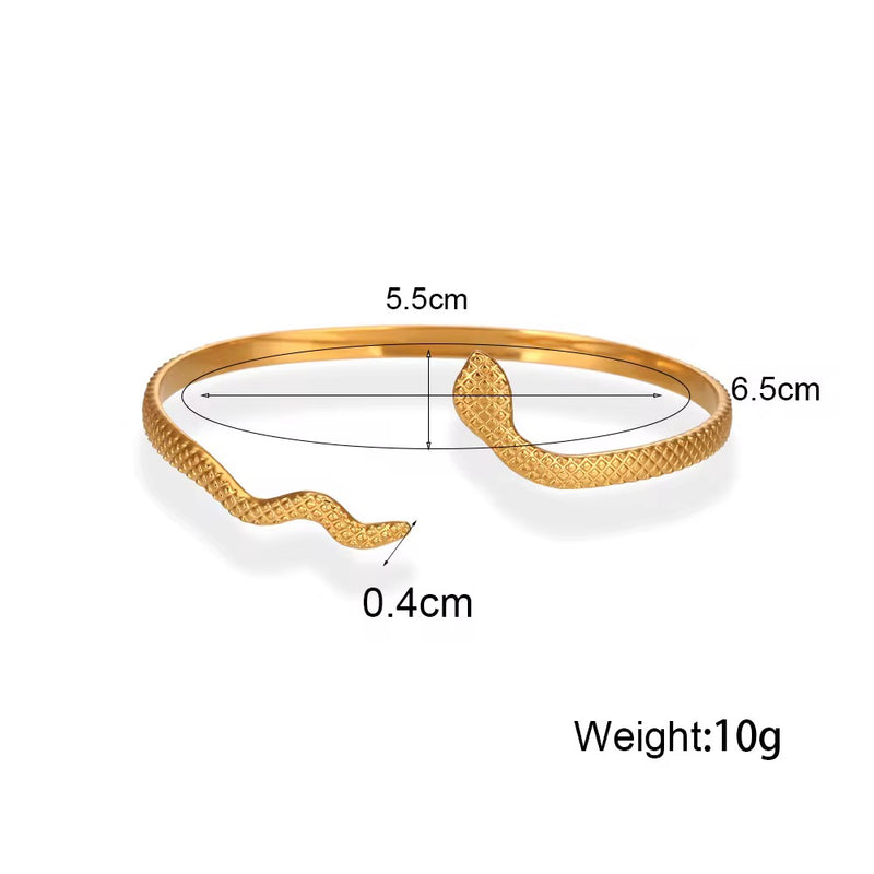 18K Gold Open Adjustable Texture Snake Bangle Bracelet