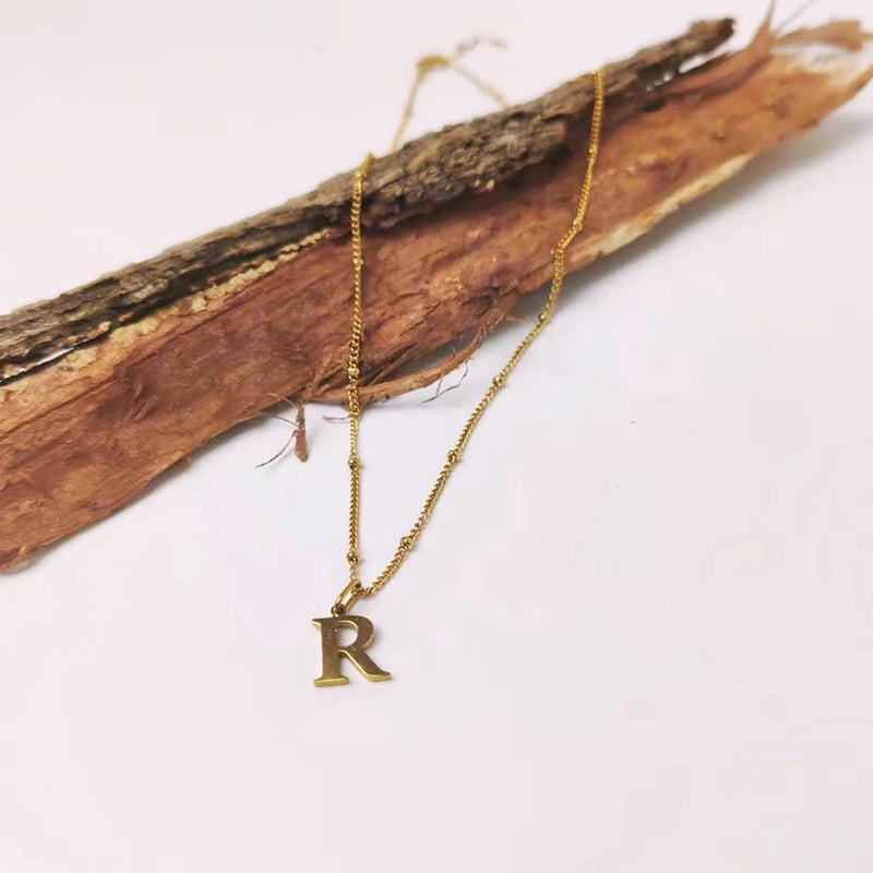 Gold Beaded Personalised Initial Letter Jewellery Necklace