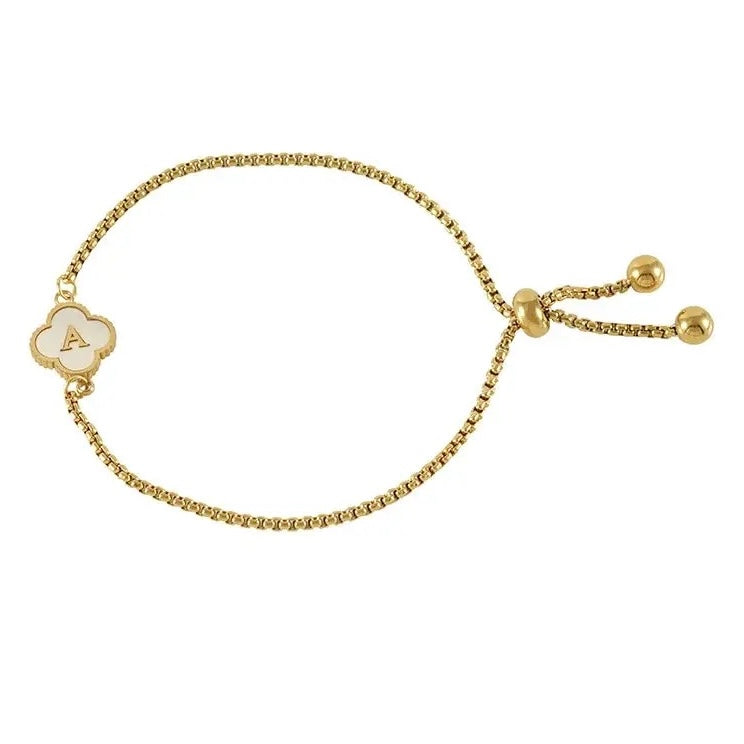 Personalised Gold A-Z Initial Clover Letter Bracelet