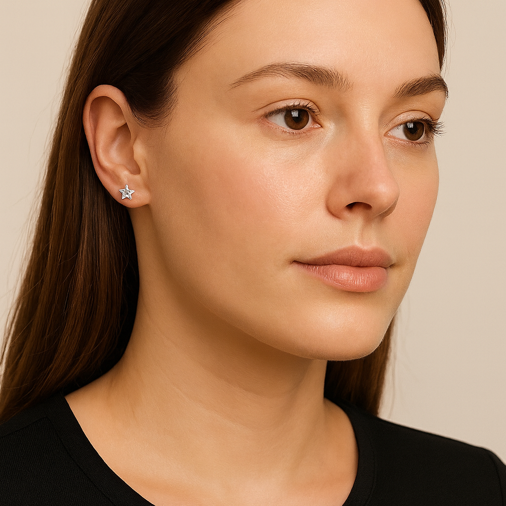 Sterling Silver 925 Sparkle Star Ear Stud Earrings