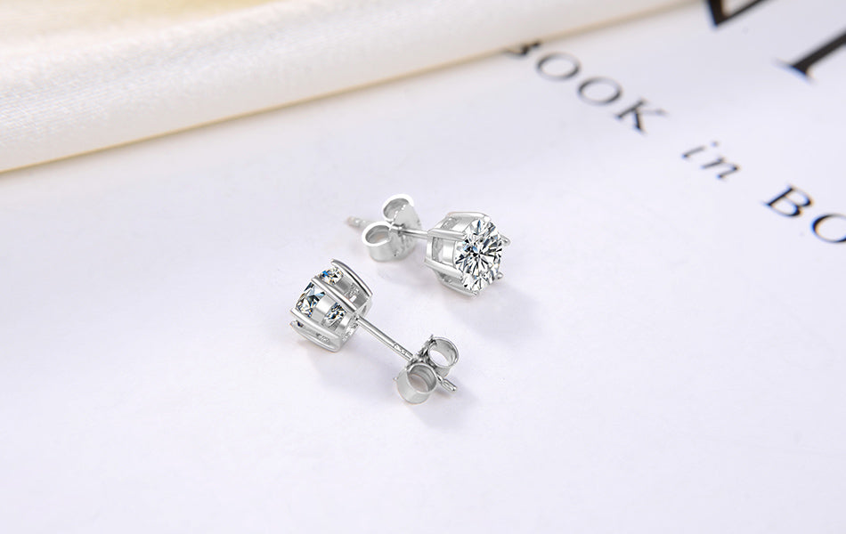 925 Sterling Silver Round Zircon Diamond Ear Stud Earrings
