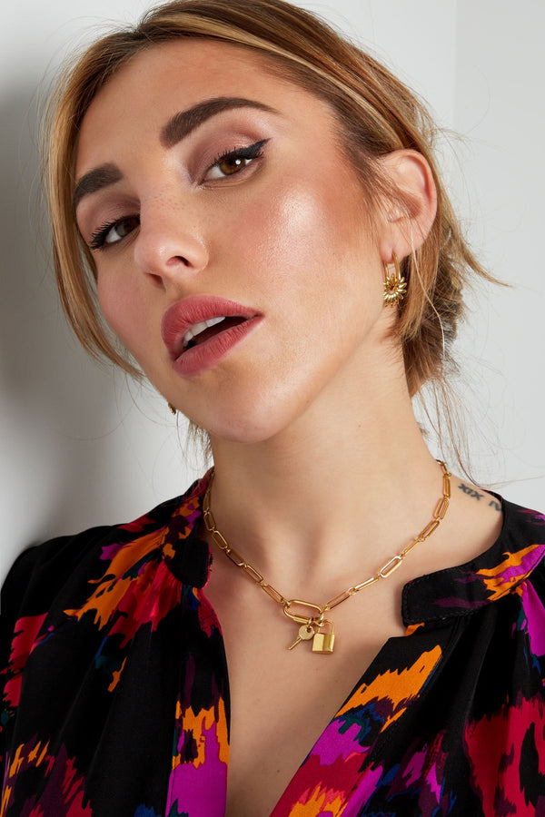 Lock and Key Chain Link Necklace