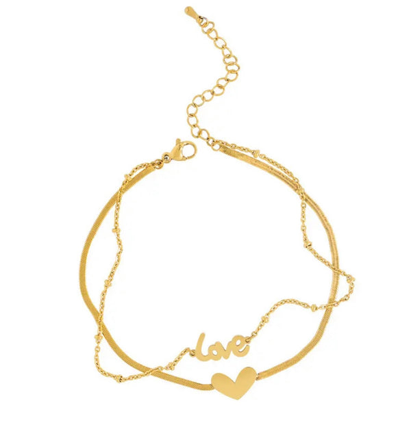 Gold Double Layer Love Heart Anklet