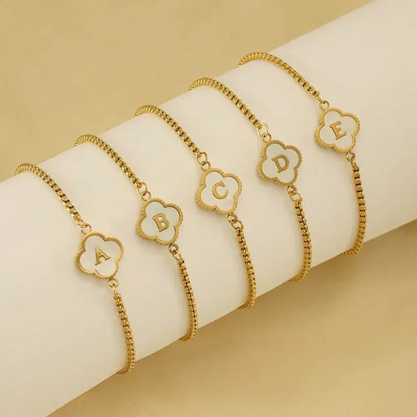 Personalised Gold A-Z Initial Clover Letter Bracelet