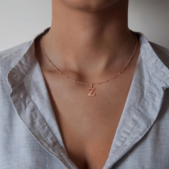 Gold Beaded Personalised Initial Letter Jewellery Necklace