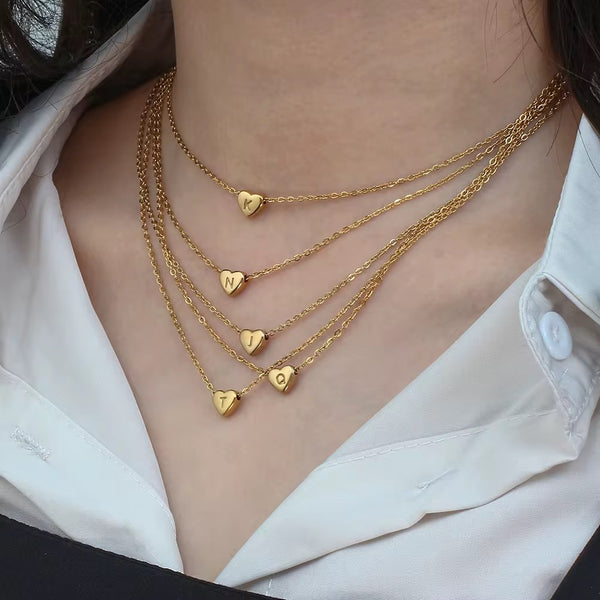 Gold Personalised Love Heart Initial Letter Jewellery Necklace