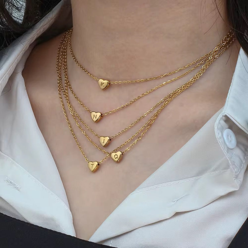 Gold Personalised Love Heart Initial Letter Jewellery Necklace