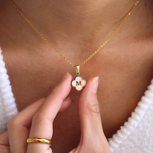 Personalised Gold A-Z Initial Four Leaf Clover Letter Necklace