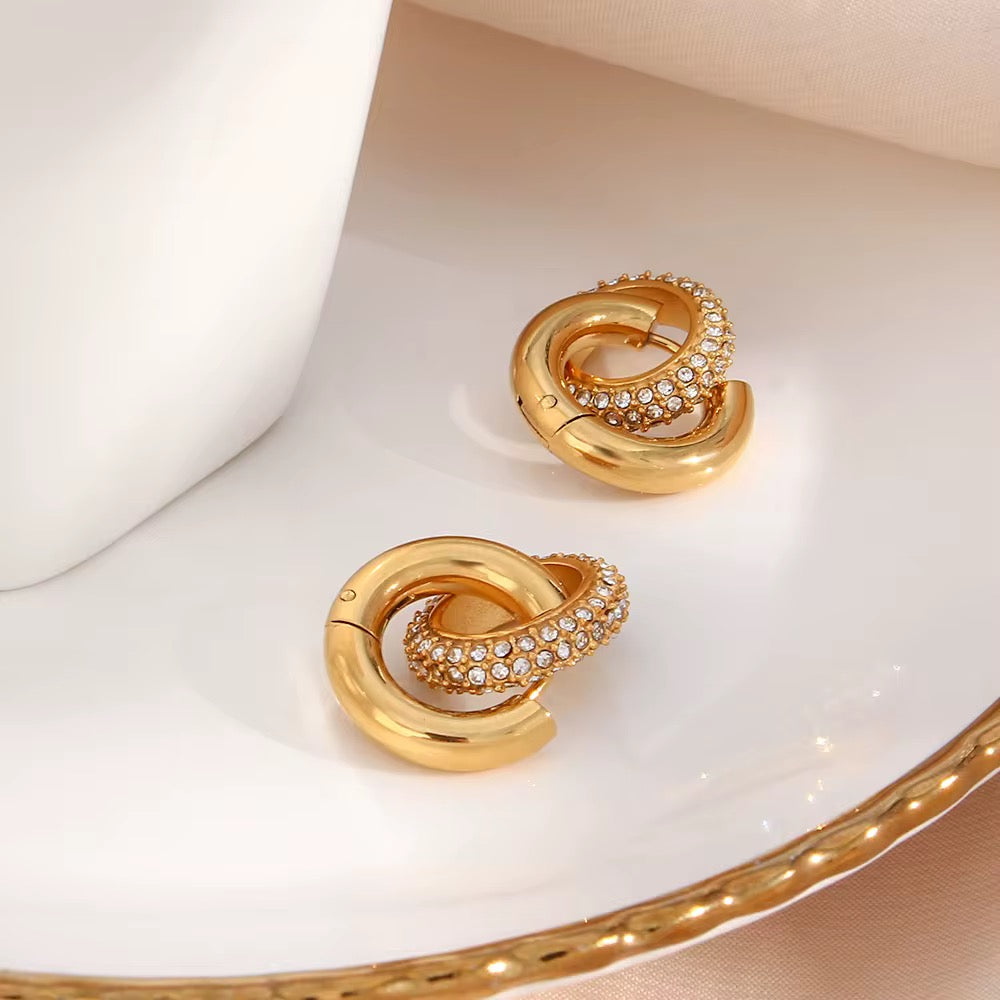 Gold Chunky Shining Zircon Exaggerated Hoop Earrings