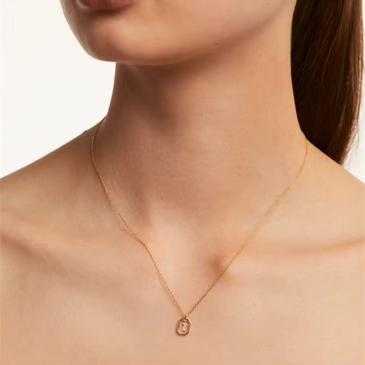 925 Sterling Silver Gold Plated Letter Necklace Alphabet Charm Initial Gift Letter Necklace