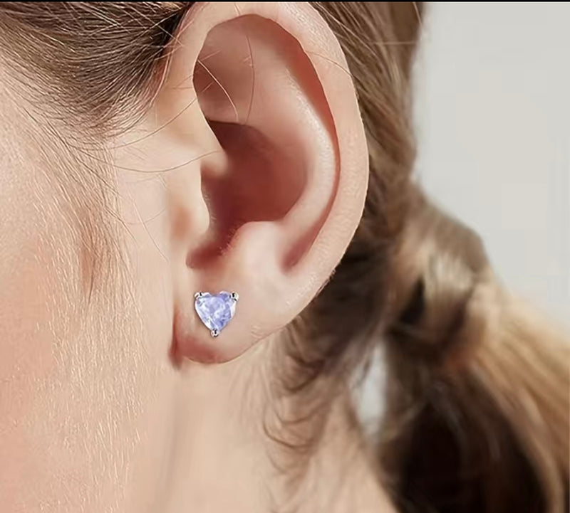 925 Sterling Silver Cubic Zirconia Sparkling Love Heart Ear Stud Earrings