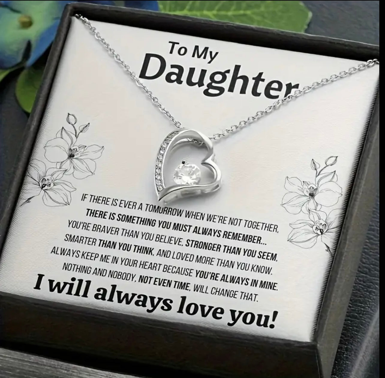 To My Daughter Silver Crystal Heart Pendant Necklace