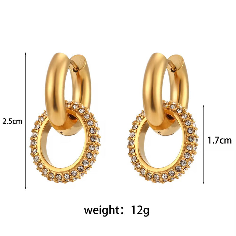 Gold Chunky Shining Zircon Exaggerated Hoop Earrings