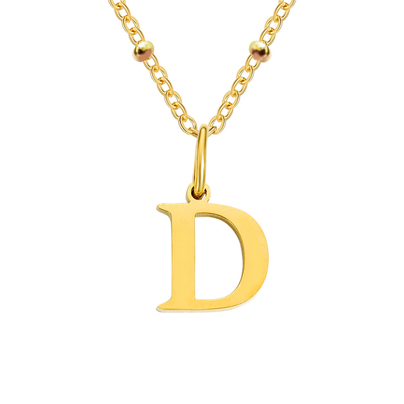 Gold Beaded Personalised Initial Letter Jewellery Necklace