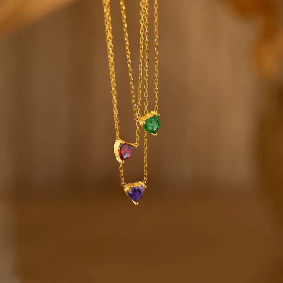 Gold Birthstone Zircon Love Heart Necklace