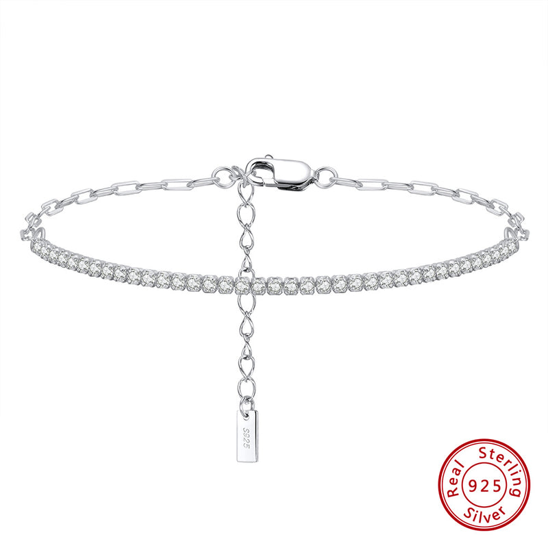 925 Sterling Silver Pavé Tennis Paperclip Chain Bracelet
