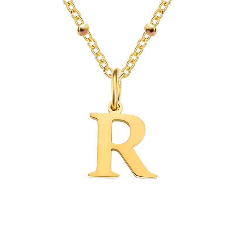 Gold Beaded Personalised Initial Letter Jewellery Necklace